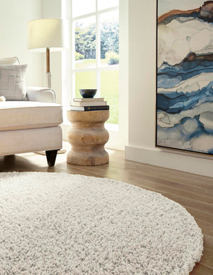 Pure Ivory 5' 3 x 5' 3 Solid Shag Round Area Rug Thick Soft Touch Fluffy & Plush Shaggy Pile