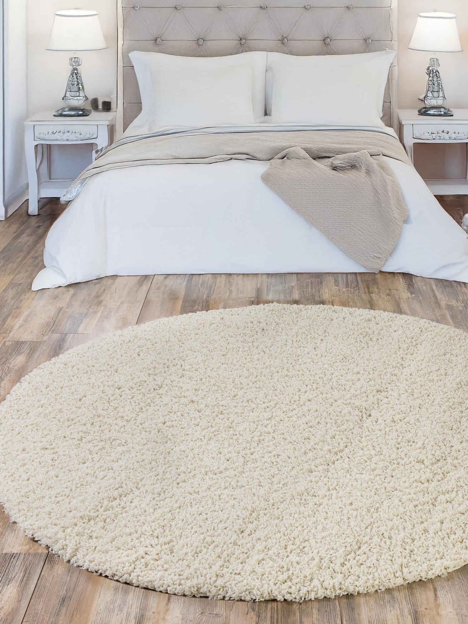 Pure Ivory 5' 3 x 5' 3 Solid Shag Round Area Rug Thick Soft Touch Fluffy & Plush Shaggy Pile Durable Minimalist Carpet for Classic Interior Design for Sale at Rug Engine