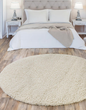 Pure Ivory 5' 3 x 5' 3 Solid Shag Round Area Rug Thick Soft Touch Fluffy & Plush Shaggy Pile