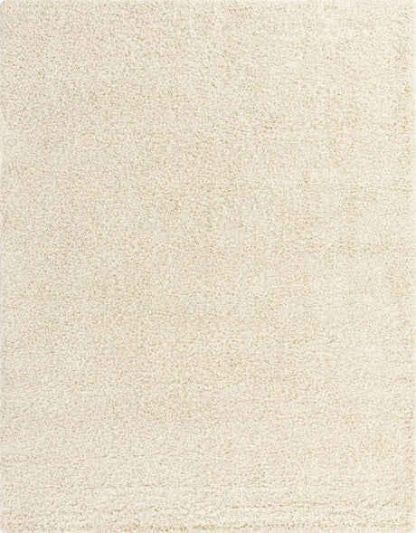 Pure Ivory 9' x 12' Solid Shag Rectangle Area Rug Thick Soft Touch Fluffy & Plush Shaggy Pile