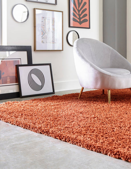Terracotta 7' 10 x 7' 10 Solid Shag Square Area Rug Thick Soft Touch Fluffy & Plush Shaggy Pile Durable Minimalist Carpet for Classic Interior Design for Sale at Rug Engine