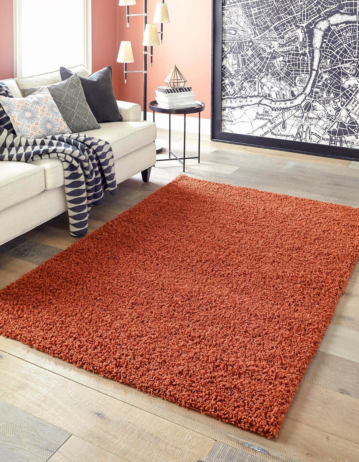 Terracotta 7' 1 x 10' Solid Shag Rectangle Area Rug Thick Soft Touch Fluffy & Plush Shaggy Pile