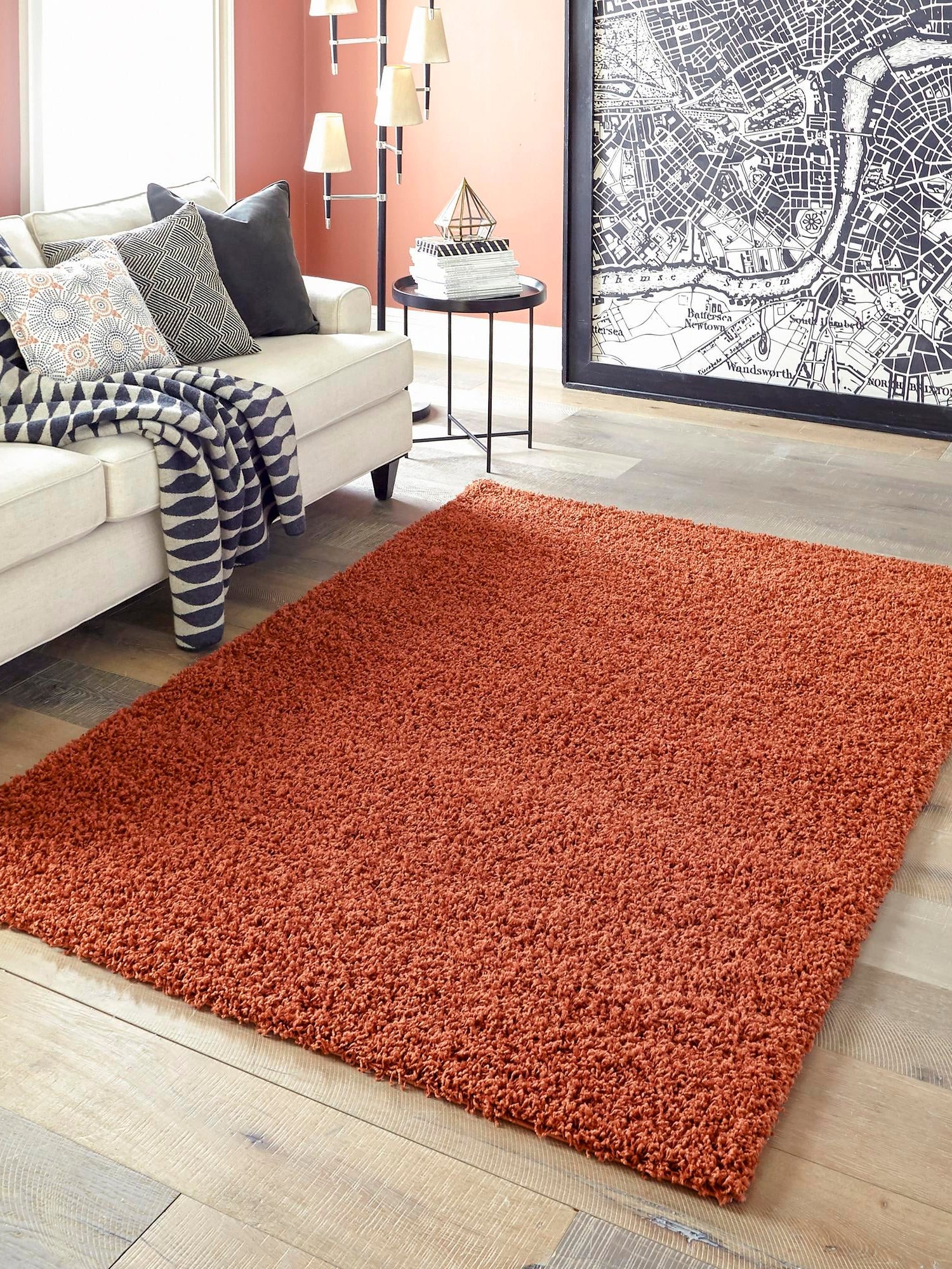 Terracotta 1' x 1' Solid Shag Sample Area Rug Thick Soft Touch Fluffy & Plush Shaggy Pile Durable Minimalist Carpet for Classic Interior Design for Sale at Rug Engine