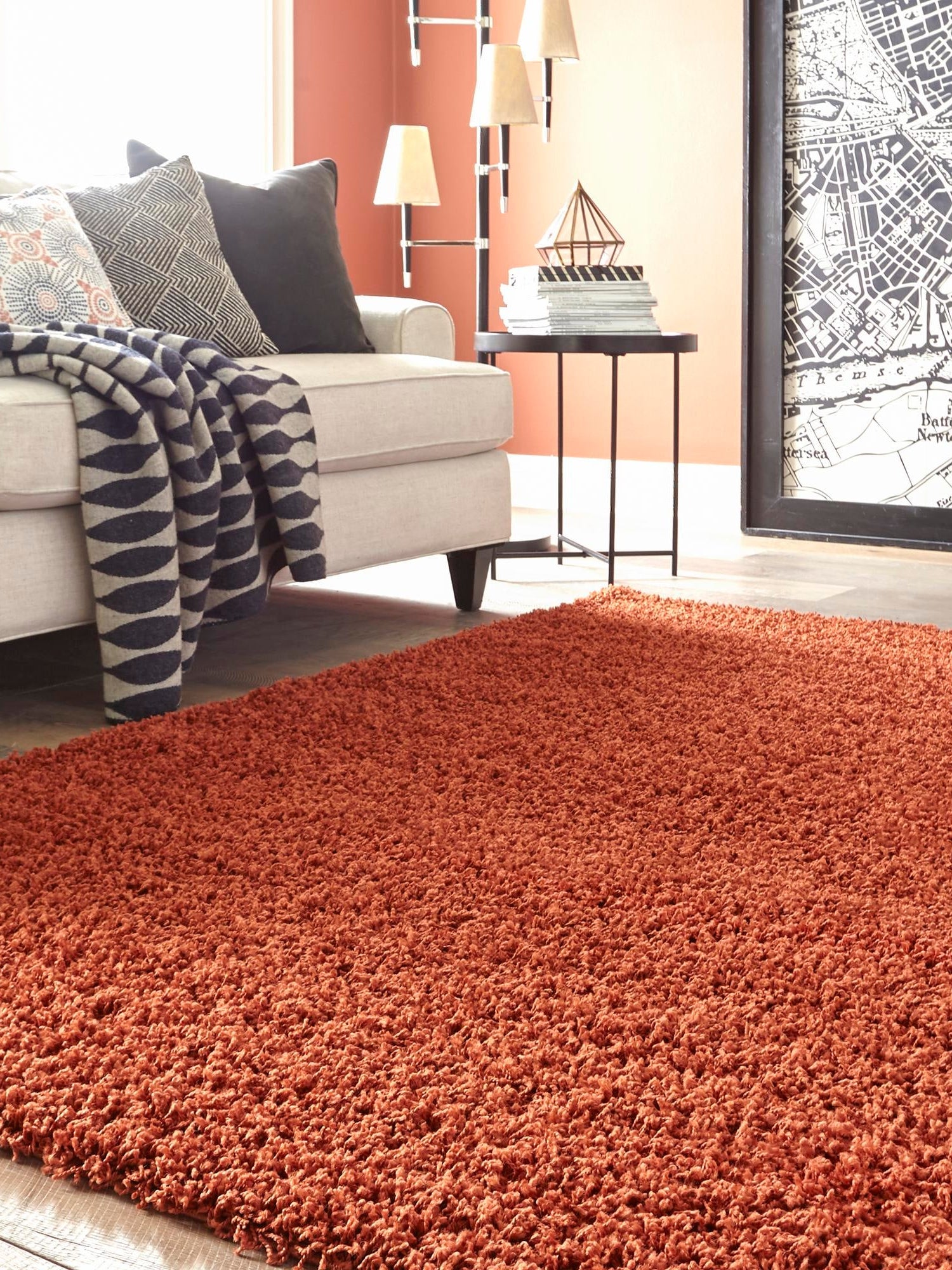 Terracotta 9' x 12' Solid Shag Rectangle Area Rug Thick Soft Touch Fluffy & Plush Shaggy Pile Durable Minimalist Carpet for Classic Interior Design for Sale at Rug Engine