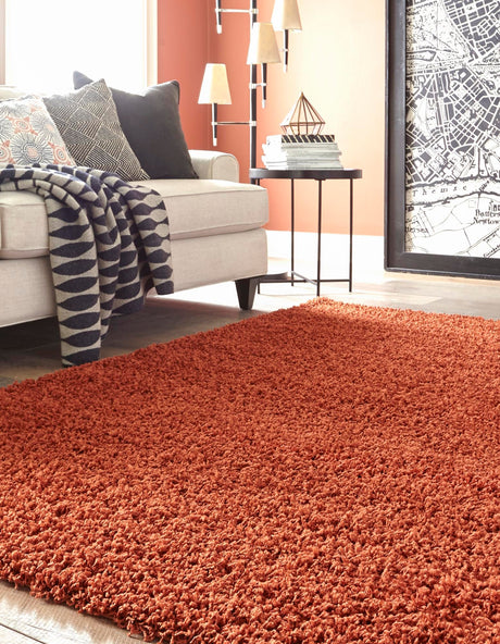 Terracotta 9' x 12' Solid Shag Rectangle Area Rug Thick Soft Touch Fluffy & Plush Shaggy Pile Durable Minimalist Carpet for Classic Interior Design for Sale at Rug Engine