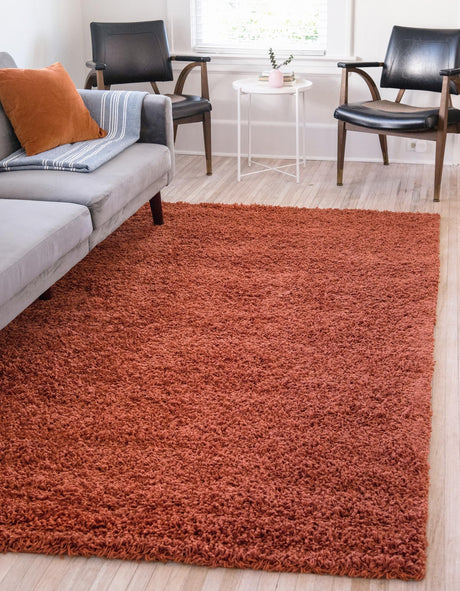 Terracotta 7' 10 x 11' Solid Shag Rectangle Area Rug Thick Soft Touch Fluffy & Plush Shaggy Pile Durable Minimalist Carpet for Classic Interior Design for Sale at Rug Engine