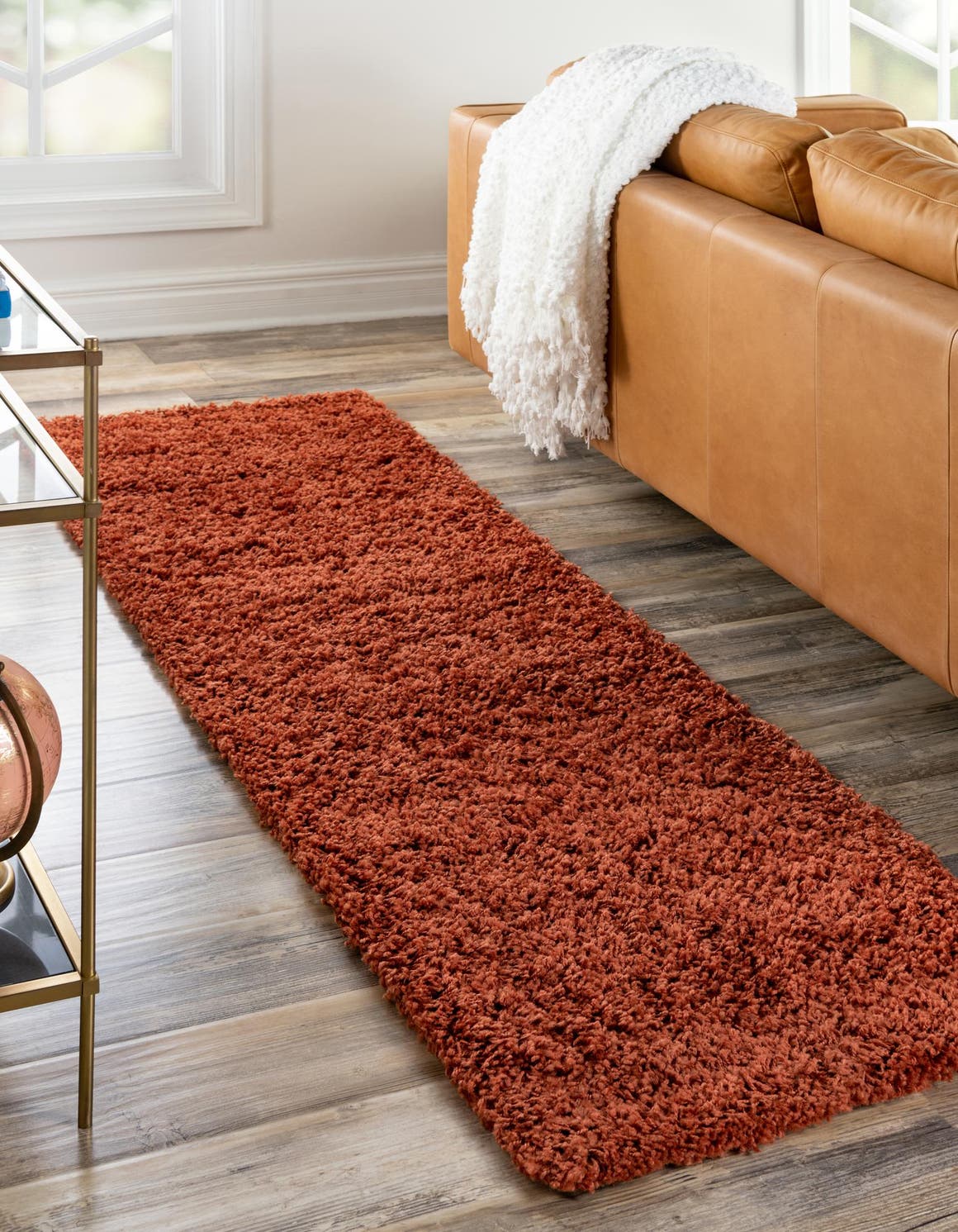 Terracotta 2' 7 x 13' 1 Solid Shag Runner Area Rug Thick Soft Touch Fluffy & Plush Shaggy Pile Durable Minimalist Carpet for Classic Interior Design for Sale at Rug Engine