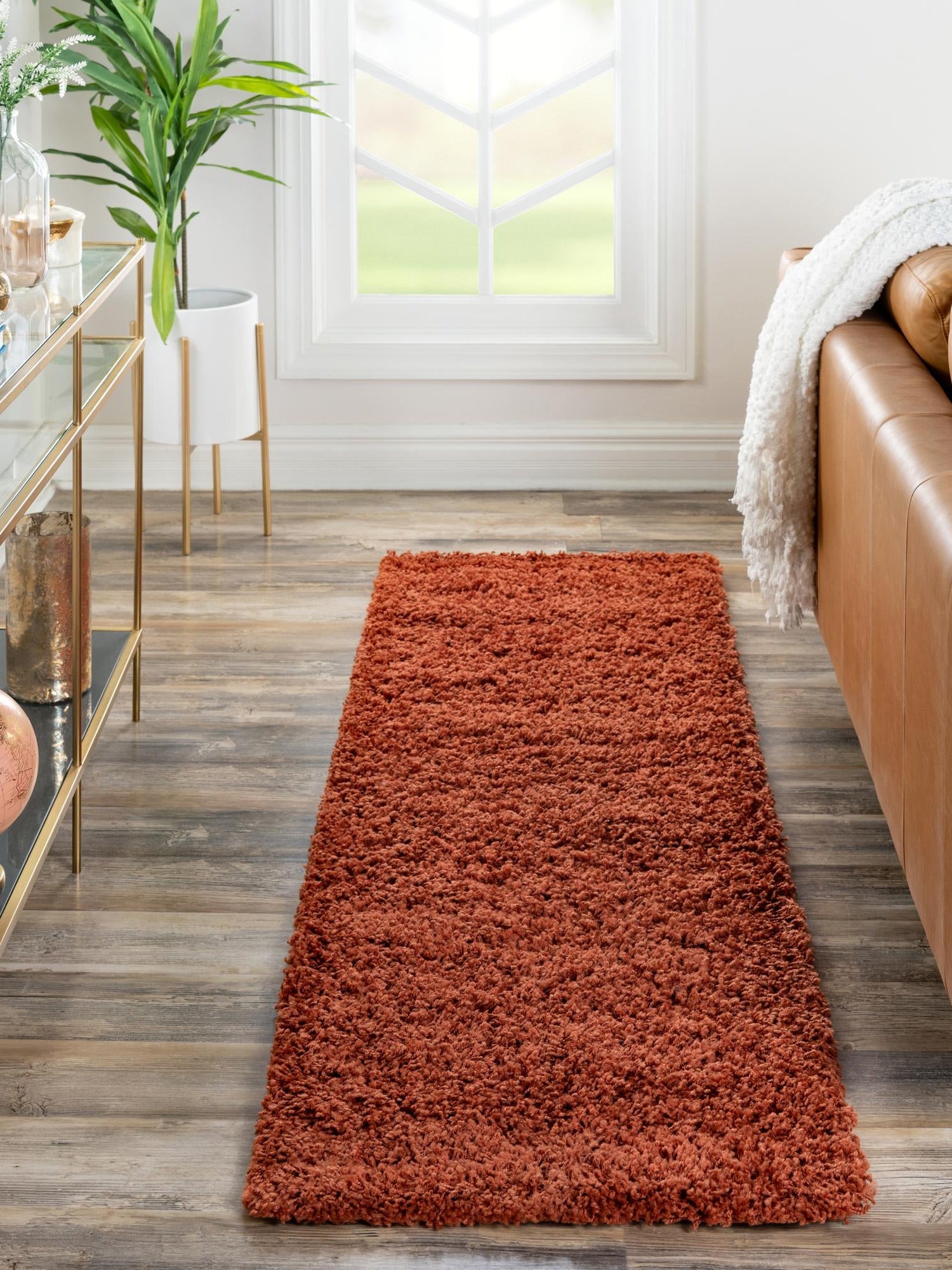 Terracotta 2' 7 x 13' 1 Solid Shag Runner Area Rug Thick Soft Touch Fluffy & Plush Shaggy Pile Durable Minimalist Carpet for Classic Interior Design for Sale at Rug Engine