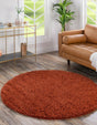 Terracotta 5' 3 x 5' 3 Solid Shag Round Area Rug Thick Soft Touch Fluffy & Plush Shaggy Pile