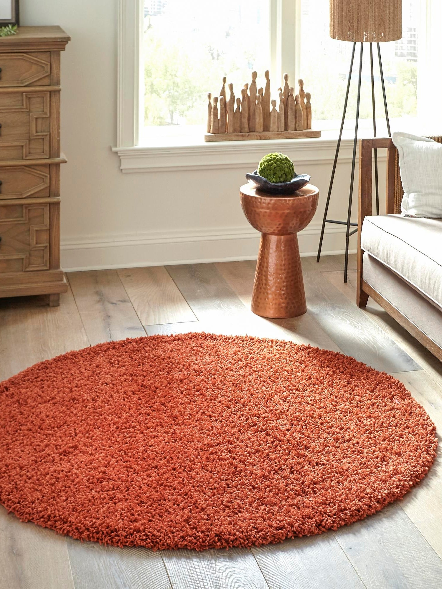 Terracotta 6' 1 x 6' 1 Solid Shag Round Area Rug Thick Soft Touch Fluffy & Plush Shaggy Pile