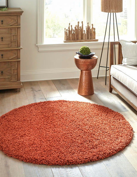 Terracotta 6' 1 x 6' 1 Solid Shag Round Area Rug Thick Soft Touch Fluffy & Plush Shaggy Pile