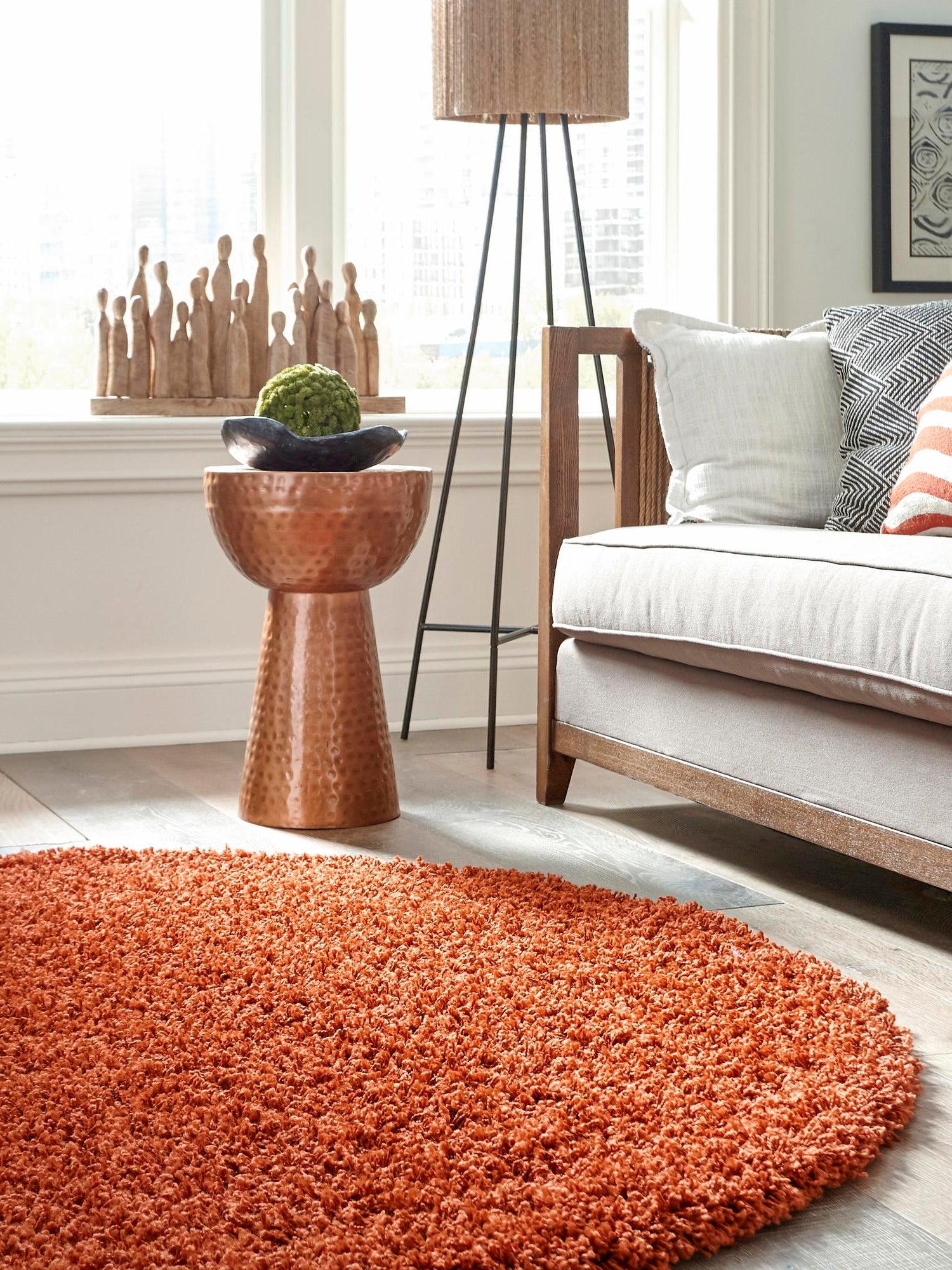 Terracotta 6' 1 x 6' 1 Solid Shag Round Area Rug Thick Soft Touch Fluffy & Plush Shaggy Pile