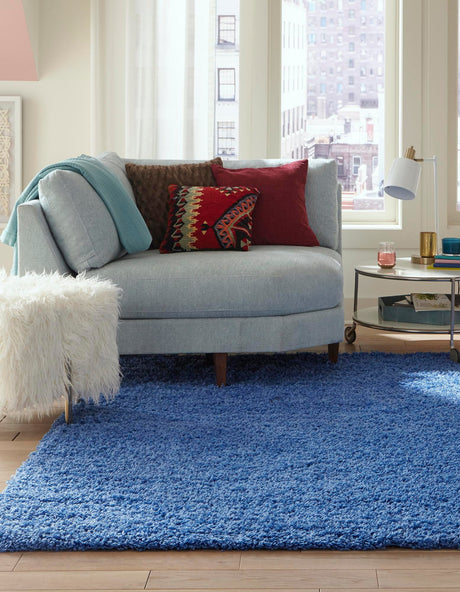 Periwinkle Blue 7' 10 x 7' 10 Solid Shag Square Area Rug Thick Soft Touch Fluffy & Plush Shaggy Pile Durable Minimalist Carpet for Classic Interior Design for Sale at Rug Engine