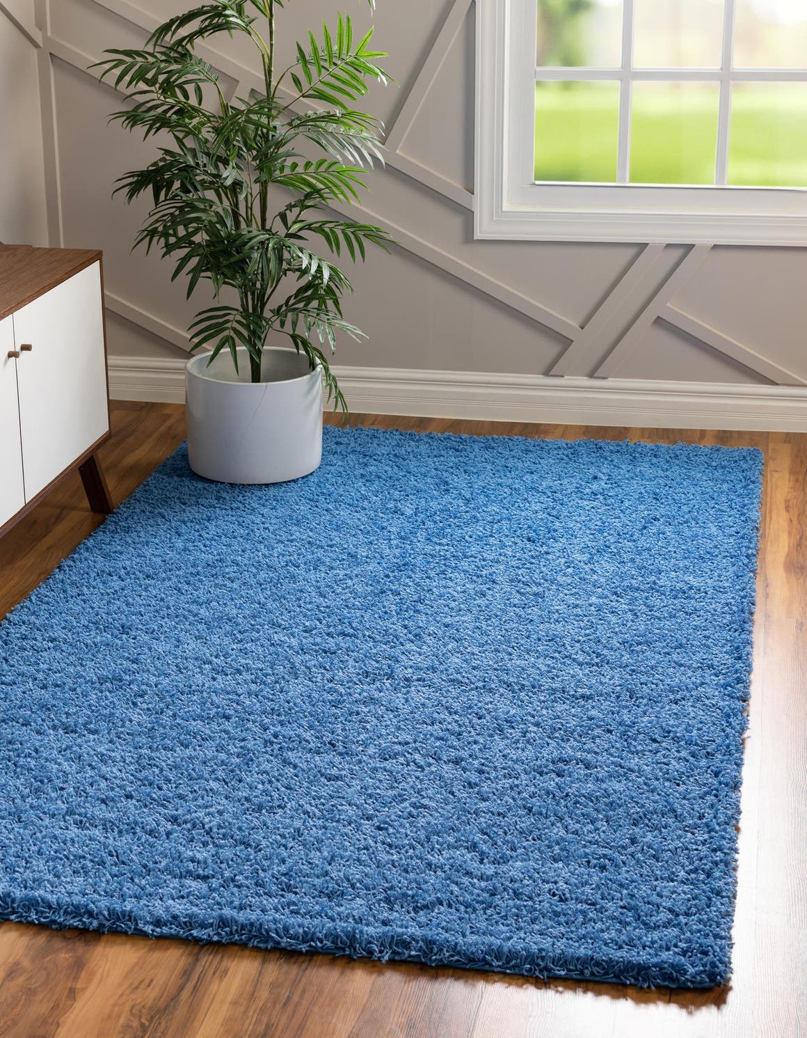 Periwinkle Blue 7' 10 x 10' Solid Shag Rectangle Area Rug Thick Soft Touch Fluffy & Plush Shaggy Pile Durable Minimalist Carpet for Classic Interior Design for Sale at Rug Engine
