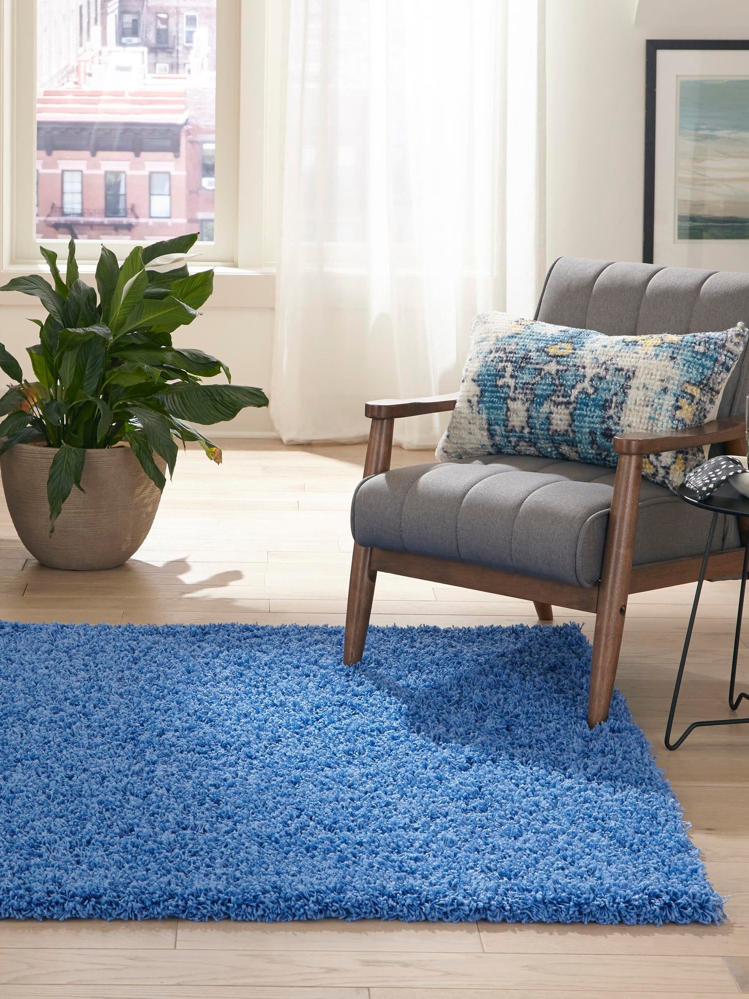 Periwinkle Blue 6' 1 x 9' Solid Shag Rectangle Area Rug Thick Soft Touch Fluffy & Plush Shaggy Pile Durable Minimalist Carpet for Classic Interior Design for Sale at Rug Engine