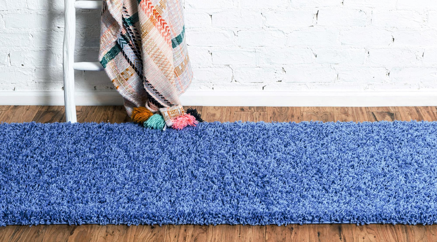 Periwinkle Blue 2' 7 x 10' Solid Shag Runner Area Rug Thick Soft Touch Fluffy & Plush Shaggy Pile Durable Minimalist Carpet for Classic Interior Design for Sale at Rug Engine