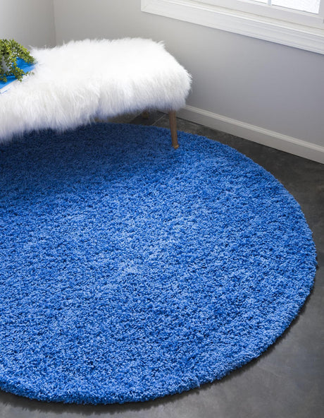 Periwinkle Blue 6' 1 x 6' 1 Solid Shag Round Area Rug Thick Soft Touch Fluffy & Plush Shaggy Pile