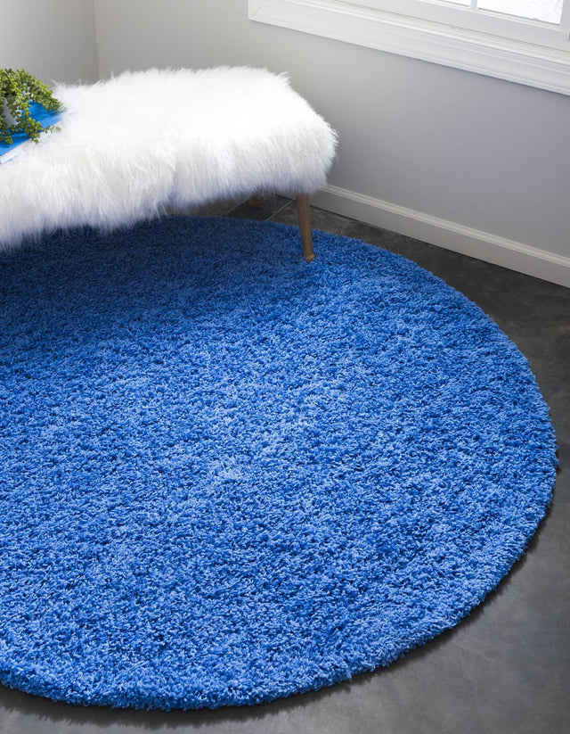 Periwinkle Blue 7' 10 x 7' 10 Solid Shag Round Area Rug Thick Soft Touch Fluffy & Plush Shaggy Pile