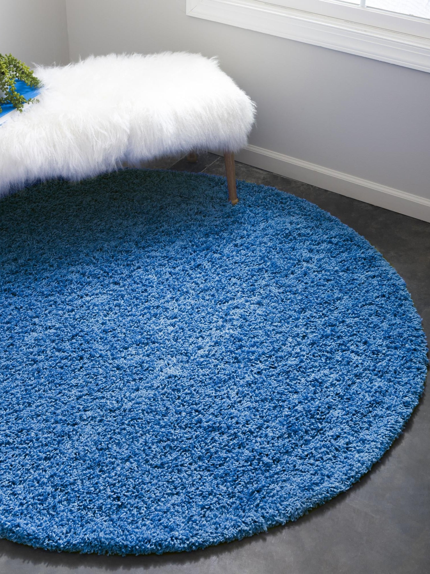 Periwinkle Blue 5' 3 x 5' 3 Solid Shag Round Area Rug Thick Soft Touch Fluffy & Plush Shaggy Pile Durable Minimalist Carpet for Classic Interior Design for Sale at Rug Engine
