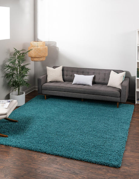 Deep Aqua Blue 7' 10 x 7' 10 Solid Shag Square Area Rug Thick Soft Touch Fluffy & Plush Shaggy Pile