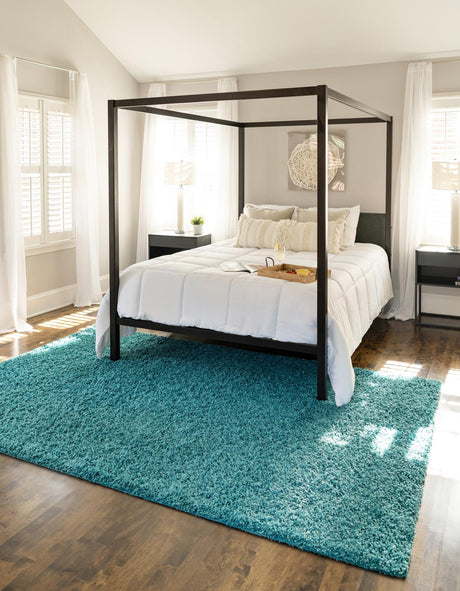 Deep Aqua Blue 7' 1 x 10' Solid Shag Rectangle Area Rug Thick Soft Touch Fluffy & Plush Shaggy Pile Durable Minimalist Carpet for Classic Interior Design for Sale at Rug Engine