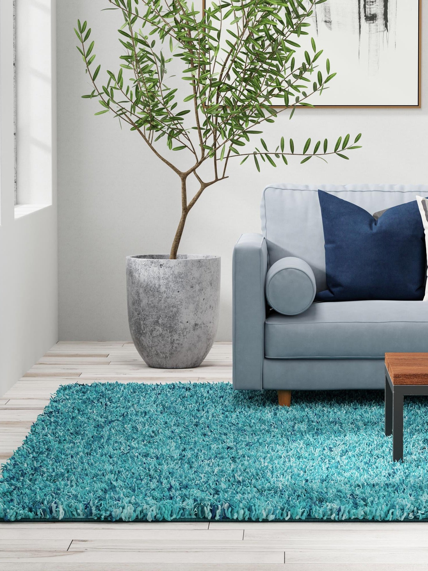 Deep Aqua Blue 9' x 12' Solid Shag Rectangle Area Rug Thick Soft Touch Fluffy & Plush Shaggy Pile Durable Minimalist Carpet for Classic Interior Design for Sale at Rug Engine