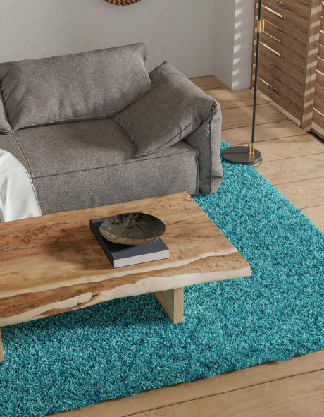 Deep Aqua Blue 10' x 13' 1 Solid Shag Rectangle Area Rug Thick Soft Touch Fluffy & Plush Shaggy Pile Durable Minimalist Carpet for Classic Interior Design for Sale at Rug Engine