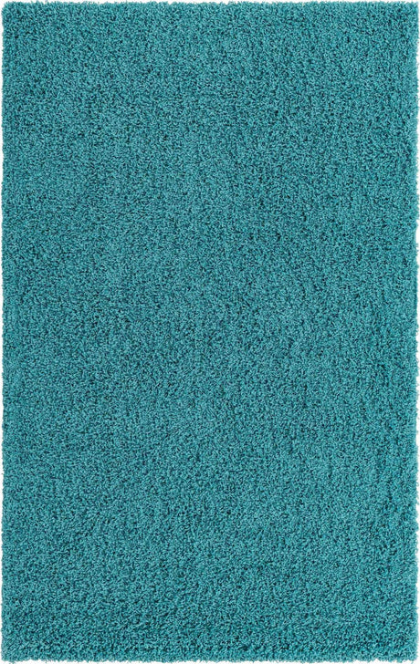 Deep Aqua Blue 5' 3 x 8' Solid Shag Rectangle Area Rug Thick Soft Touch Fluffy & Plush Shaggy Pile