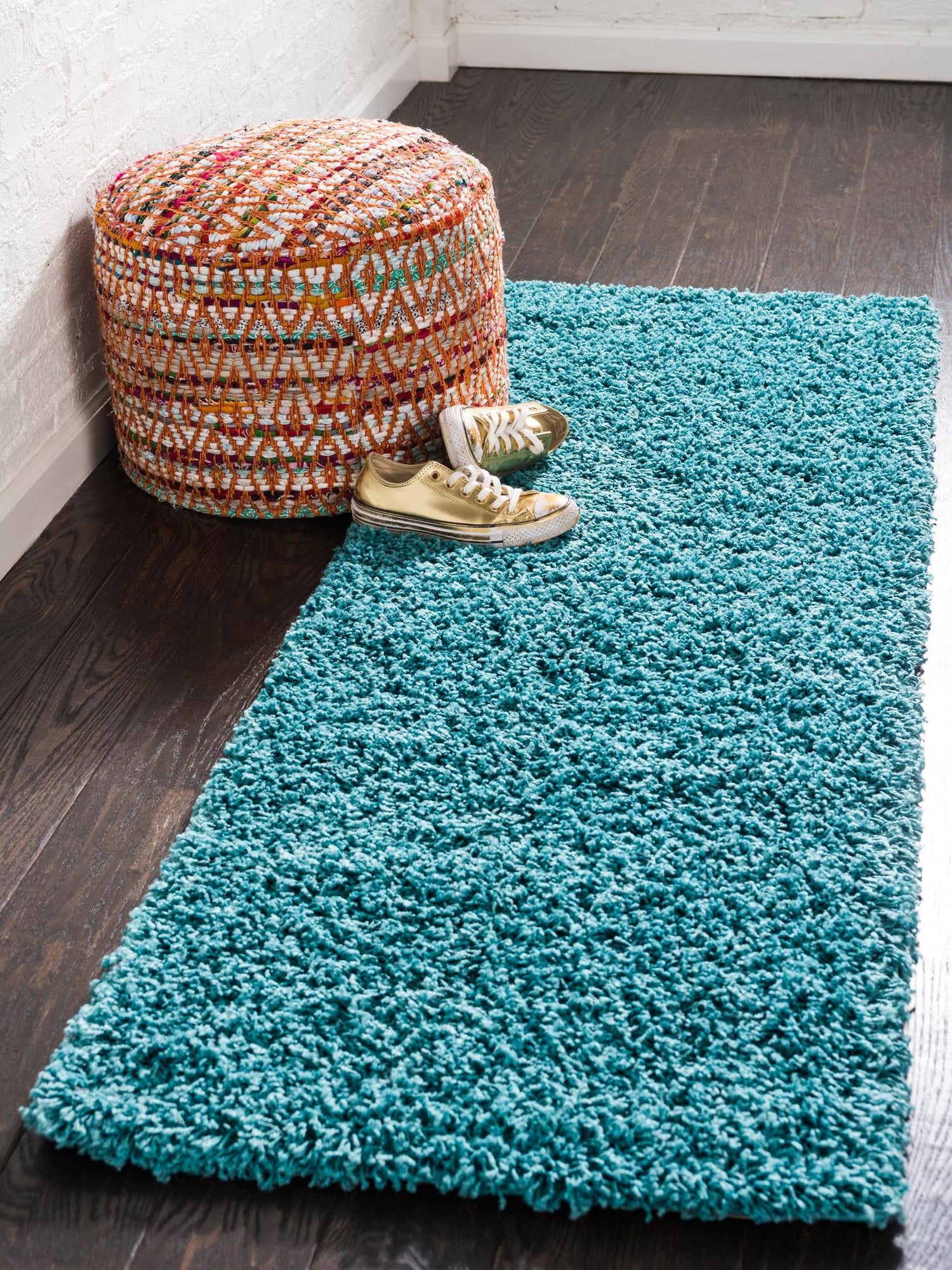 Deep Aqua Blue 2' 7 x 13' 1 Solid Shag Runner Area Rug Thick Soft Touch Fluffy & Plush Shaggy Pile Durable Minimalist Carpet for Classic Interior Design for Sale at Rug Engine