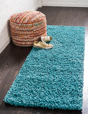 Deep Aqua Blue 2' 6 x 13' 1 Solid Shag Runner Rug