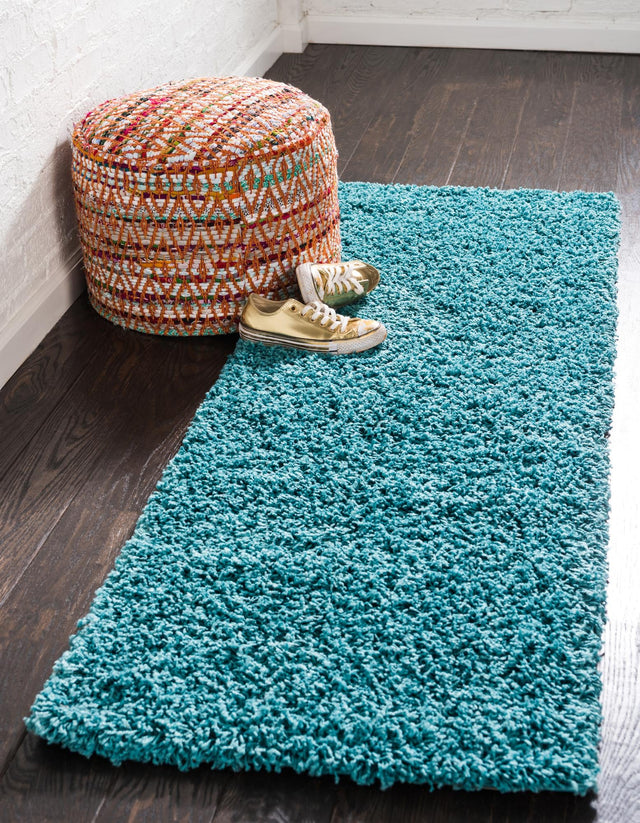 Deep Aqua Blue 2' 6 x 13' 1 Solid Shag Runner Rug