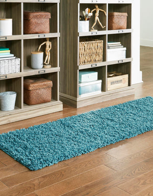 Deep Aqua Blue 2' 6 x 13' 1 Solid Shag Runner Rug