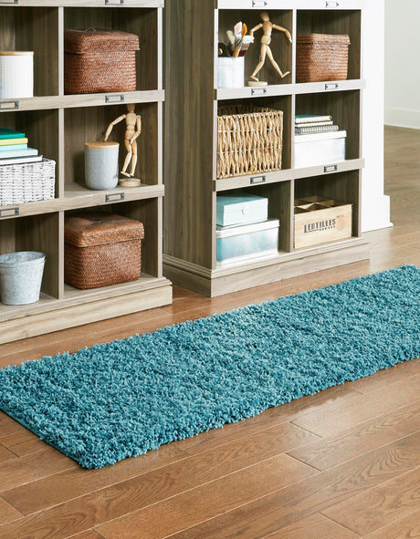 Deep Aqua Blue 2' 7 x 10' Solid Shag Runner Area Rug Thick Soft Touch Fluffy & Plush Shaggy Pile Durable Minimalist Carpet for Classic Interior Design for Sale at Rug Engine