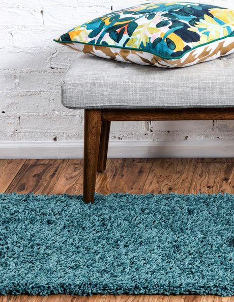 Deep Aqua Blue 2' 1 x 6' 5 Solid Shag Runner Area Rug Thick Soft Touch Fluffy & Plush Shaggy Pile Durable Minimalist Carpet for Classic Interior Design for Sale at Rug Engine