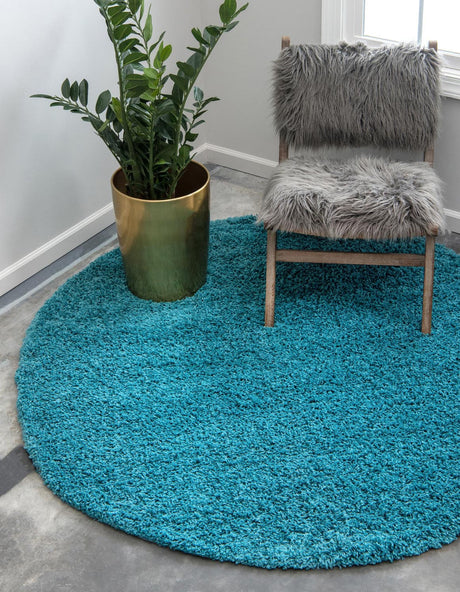 Deep Aqua Blue 7' 10 x 7' 10 Solid Shag Round Area Rug Thick Soft Touch Fluffy & Plush Shaggy Pile
