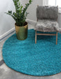 Deep Aqua Blue 3' 1 x 3' 1 Solid Shag Round Area Rug Thick Soft Touch Fluffy & Plush Shaggy Pile