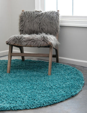 Deep Aqua Blue 5' 3 x 5' 3 Solid Shag Round Area Rug Thick Soft Touch Fluffy & Plush Shaggy Pile