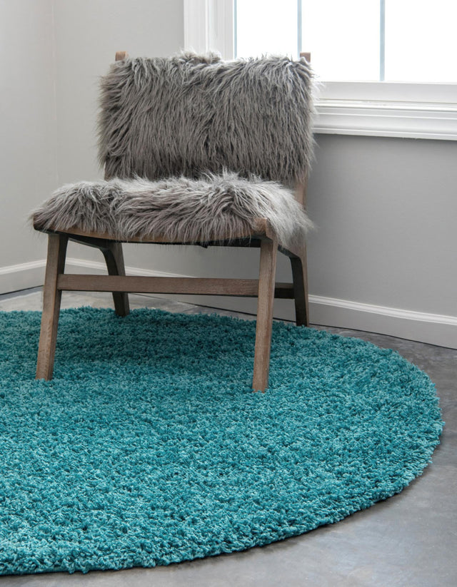 Deep Aqua Blue 5' 3 x 5' 3 Solid Shag Round Area Rug Thick Soft Touch Fluffy & Plush Shaggy Pile