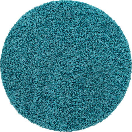Deep Aqua Blue 6' 1 x 6' 1 Solid Shag Round Area Rug Thick Soft Touch Fluffy & Plush Shaggy Pile