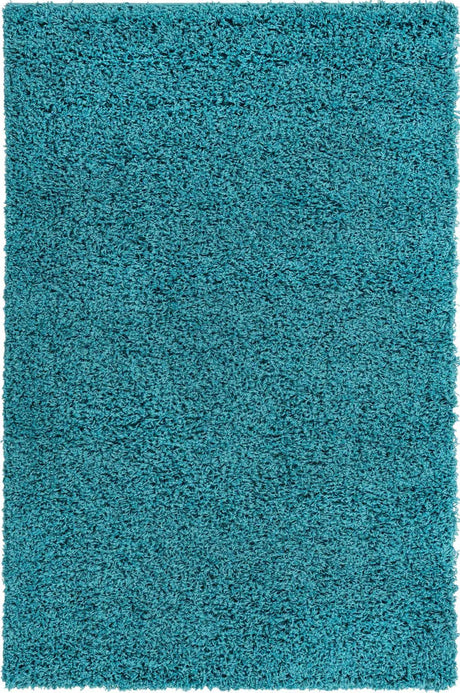 Deep Aqua Blue 4' 1 x 6' 1 Solid Shag Rectangle Area Rug Thick Soft Touch Fluffy & Plush Shaggy Pile