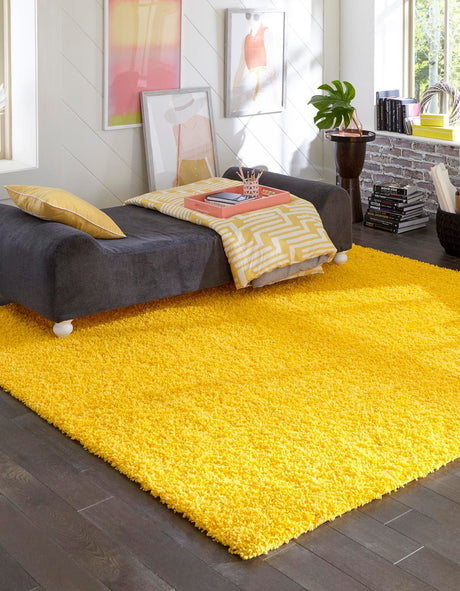 Tuscan Sun Yellow 7' 10 x 7' 10 Solid Shag Square Area Rug Thick Soft Touch Fluffy & Plush Shaggy Pile