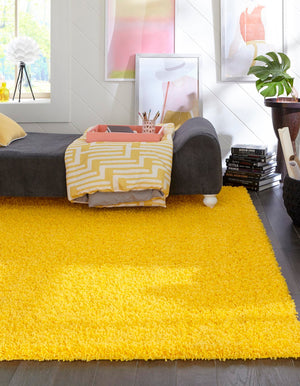 Tuscan Sun Yellow 7' 10 x 7' 10 Solid Shag Square Area Rug Thick Soft Touch Fluffy & Plush Shaggy Pile