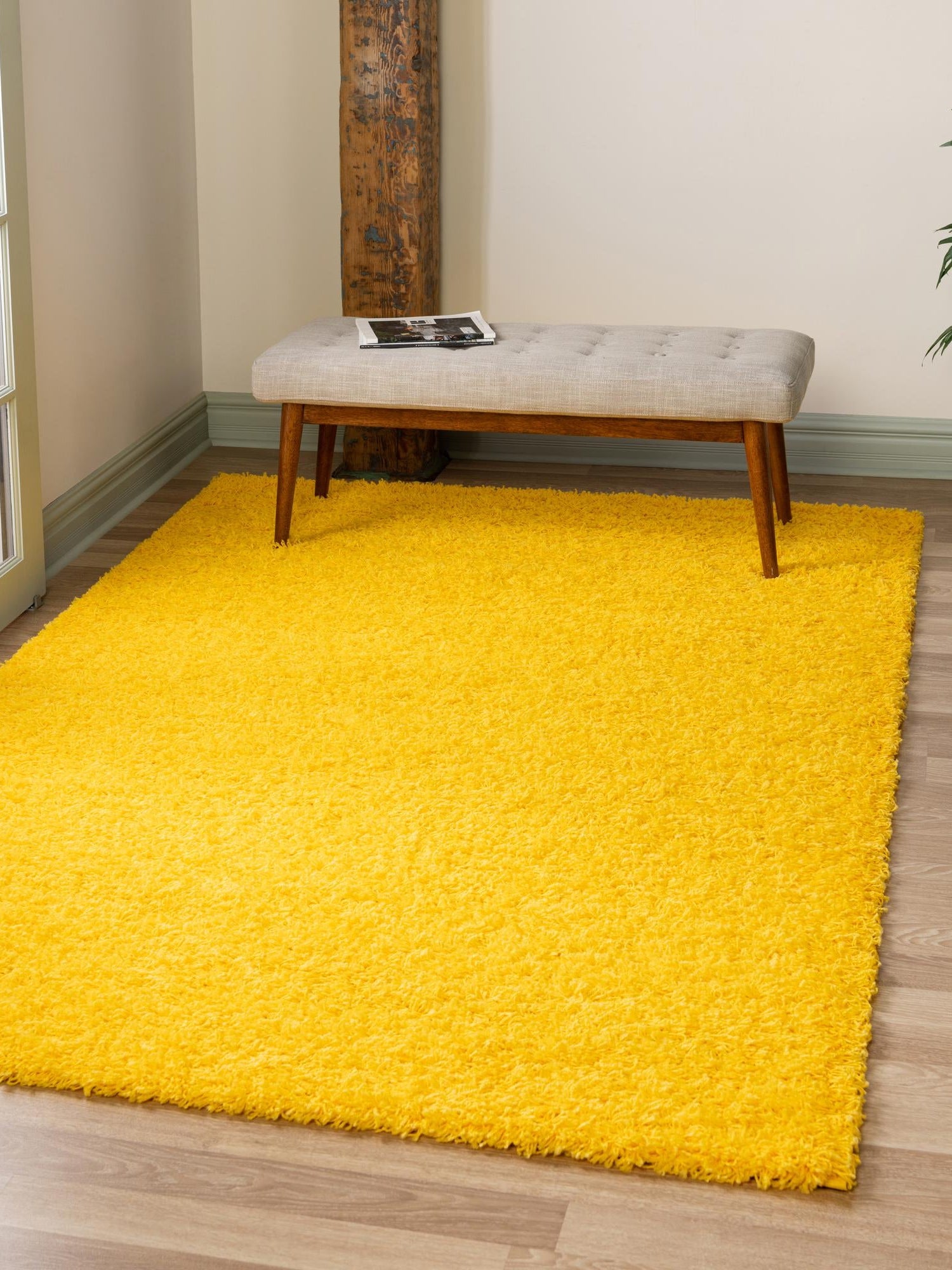 Tuscan Sun Yellow 1' x 1' Solid Shag Sample Area Rug Thick Soft Touch Fluffy & Plush Shaggy Pile Durable Minimalist Carpet for Classic Interior Design for Sale at Rug Engine