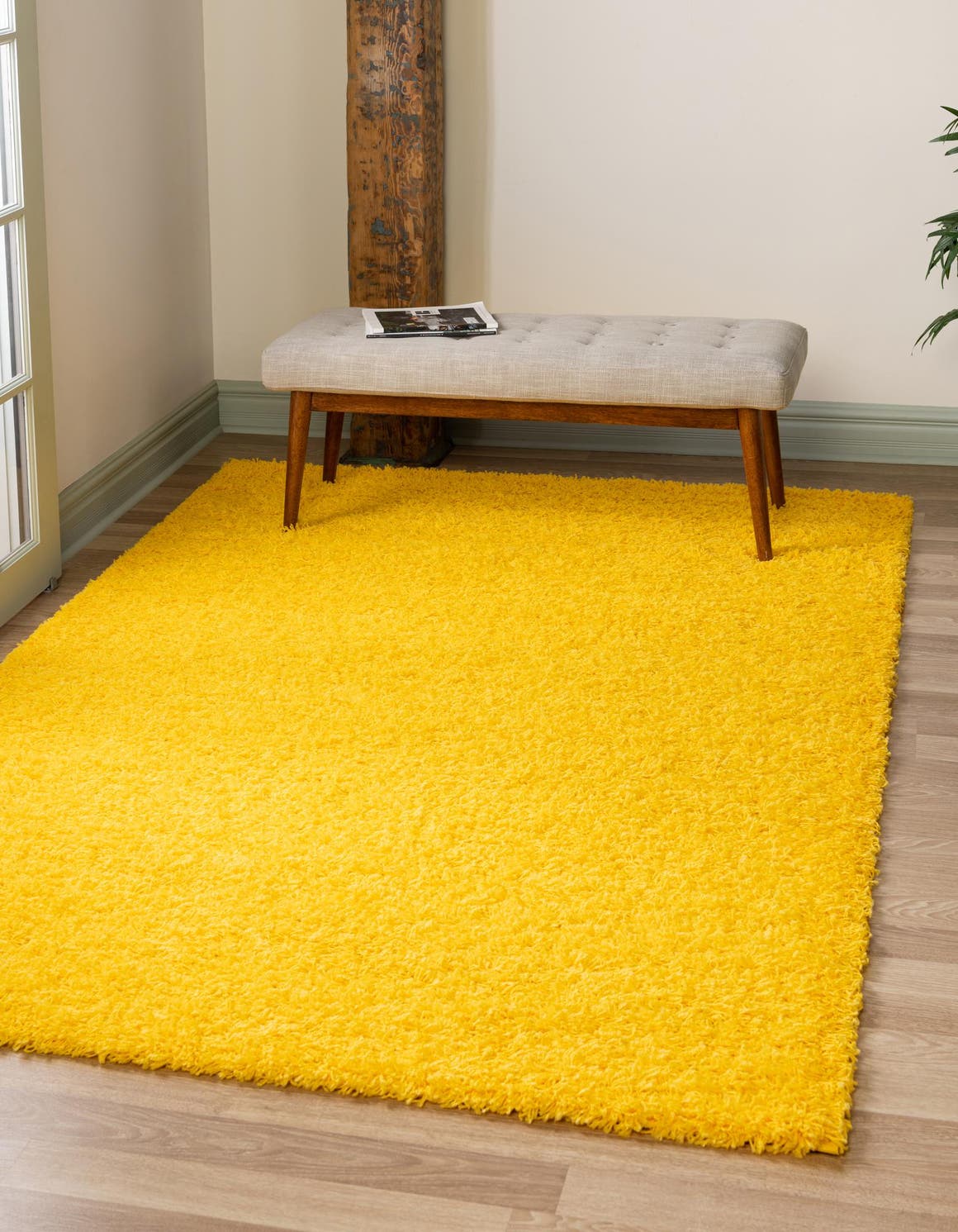 Tuscan Sun Yellow 10' x 13' 1 Solid Shag Rectangle Area Rug Thick Soft Touch Fluffy & Plush Shaggy Pile Durable Minimalist Carpet for Classic Interior Design for Sale at Rug Engine