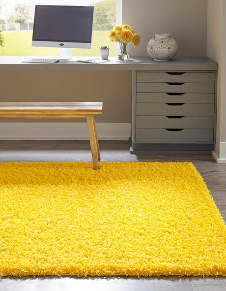 Tuscan Sun Yellow 6' 1 x 9' Solid Shag Rectangle Area Rug Thick Soft Touch Fluffy & Plush Shaggy Pile Durable Minimalist Carpet for Classic Interior Design for Sale at Rug Engine