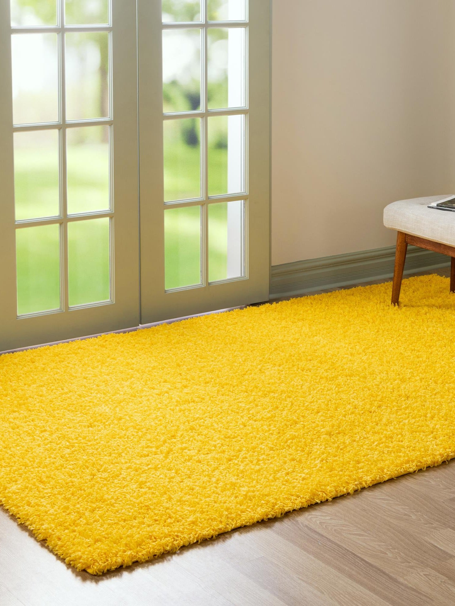 Tuscan Sun Yellow 7' 1 x 10' Solid Shag Rectangle Area Rug Thick Soft Touch Fluffy & Plush Shaggy Pile Durable Minimalist Carpet for Classic Interior Design for Sale at Rug Engine