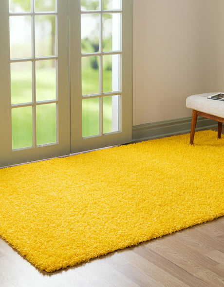 Tuscan Sun Yellow 7' 1 x 10' Solid Shag Rectangle Area Rug Thick Soft Touch Fluffy & Plush Shaggy Pile Durable Minimalist Carpet for Classic Interior Design for Sale at Rug Engine