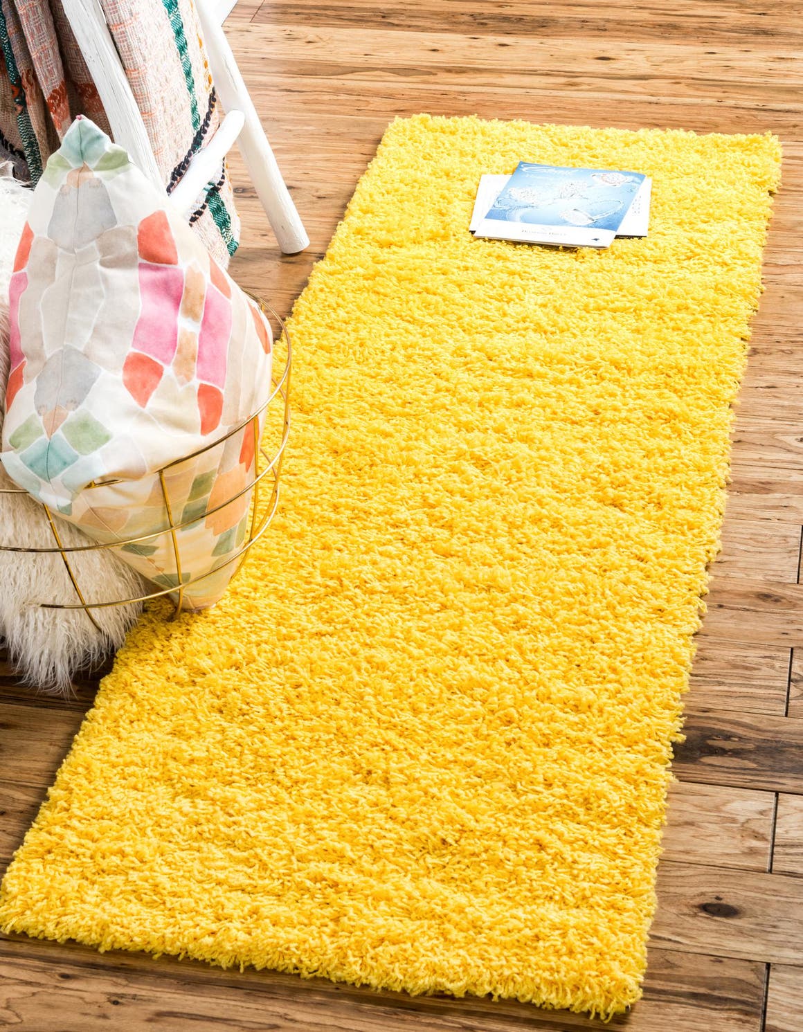 Tuscan Sun Yellow 2' 7 x 10' Solid Shag Runner Area Rug Thick Soft Touch Fluffy & Plush Shaggy Pile Durable Minimalist Carpet for Classic Interior Design for Sale at Rug Engine