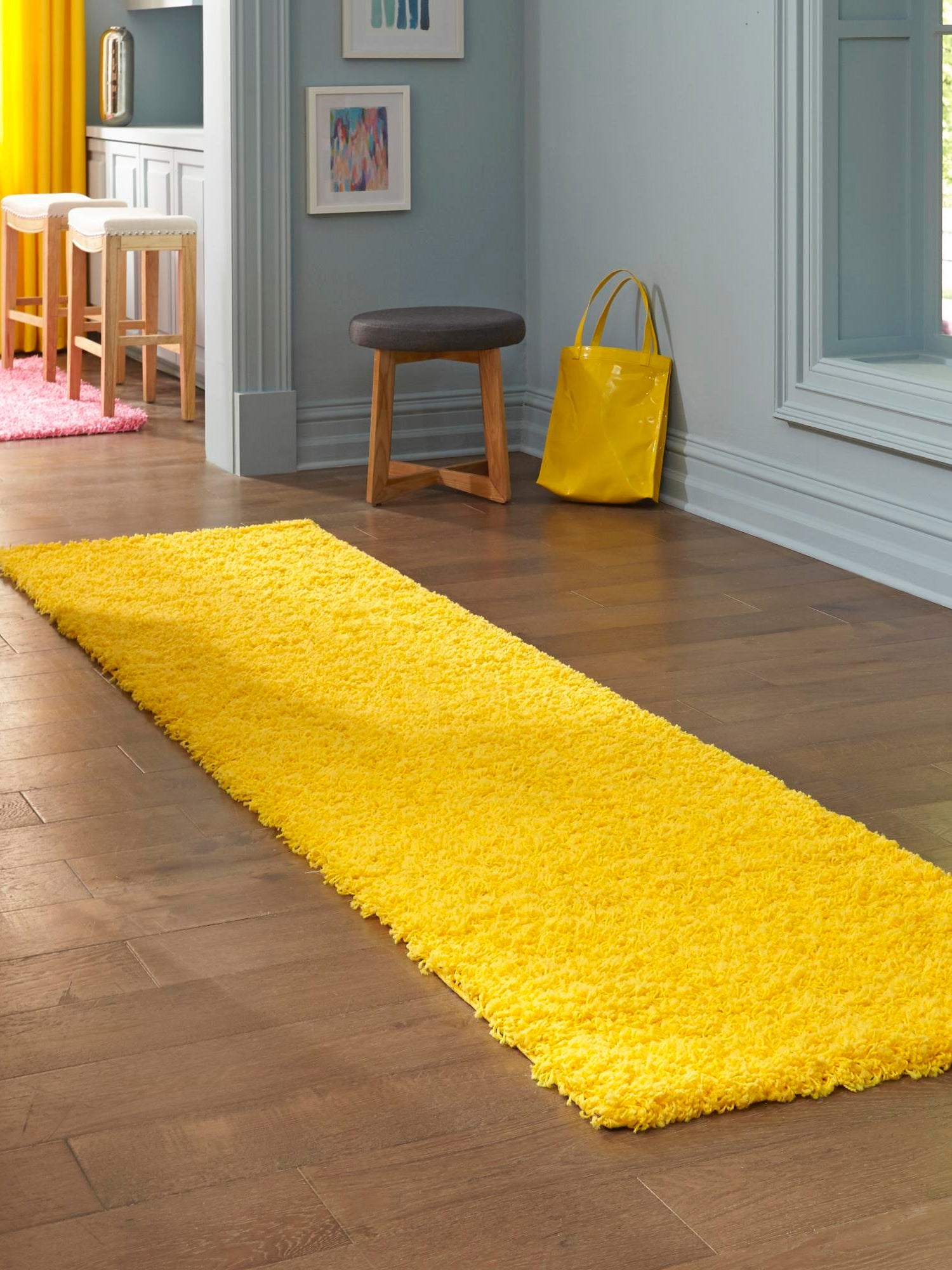 Tuscan Sun Yellow 2' 7 x 10' Solid Shag Runner Area Rug Thick Soft Touch Fluffy & Plush Shaggy Pile Durable Minimalist Carpet for Classic Interior Design for Sale at Rug Engine
