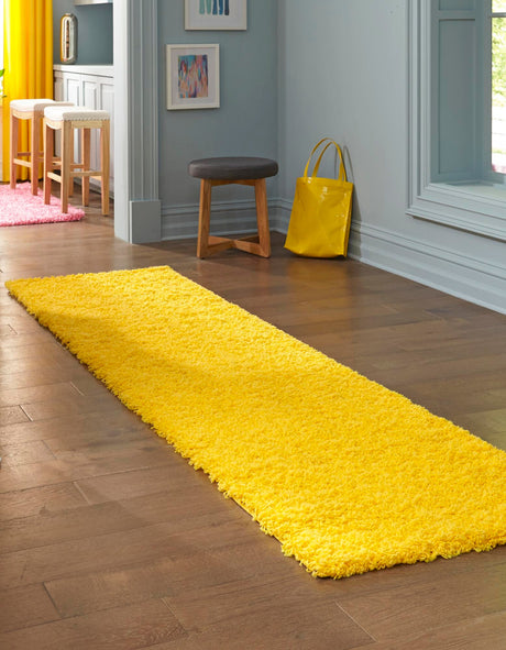 Tuscan Sun Yellow 2' 7 x 13' 1 Solid Shag Runner Area Rug Thick Soft Touch Fluffy & Plush Shaggy Pile Durable Minimalist Carpet for Classic Interior Design for Sale at Rug Engine